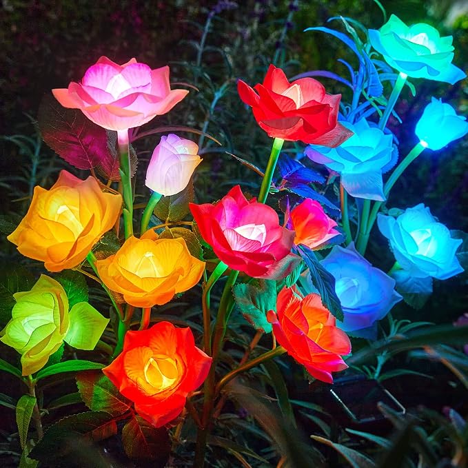 RECHOO Solar Garden Lights Outdoor Decorative, 3 Pack Solar Flower Lights by RECHOO