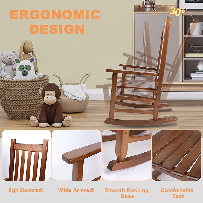 Kids Rocking Chair for Toddlers and Children Comfy Recliner Wooden Rocker for - Image 4