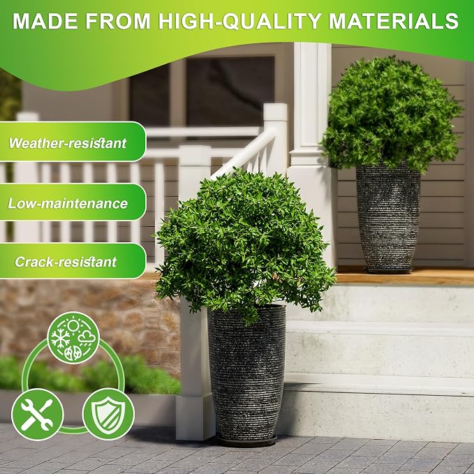 QCQHDU Large Tall Dark Gray Planters Set of 2-9 Gallon 12" Round Outdoor - Image 3