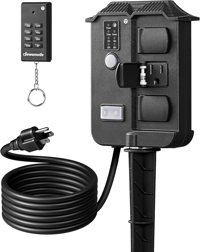 DEWENWILS Outdoor Power Stake Timer Waterproof, 6 Grounded Outlets, 6FT by DEWENWILS