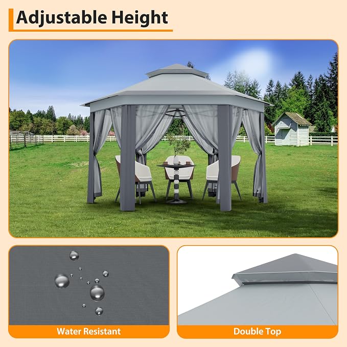 GAOMONHeavy Duty 13x13ft 6-Sided Pop-Up Gazebo Tent-Double Vented Roof - Image 4