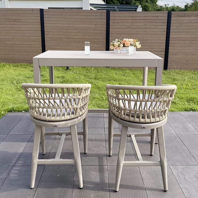 PURPLE LEAF Outdoor Rattan 24" Counter Height Bar Stools Chair Set of 2 - Image 3