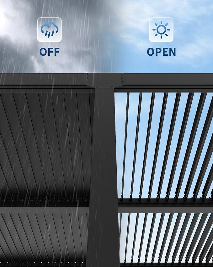 10X20 FT Louvered Pergola with Adjustable Roof, Integrated Drainage System - Image 7