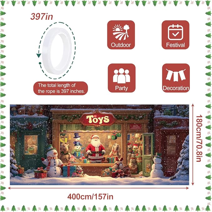 Santa Store Garage Door Decorations 6x13FT, Christmas Window Display Backdrop - Image 4