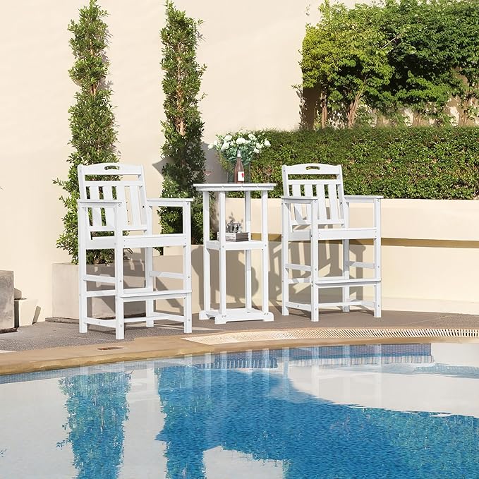 HDPE Outdoor Patio Tall Bar Chair, All-Weather Bar Height Balcony Adirondack - Image 6