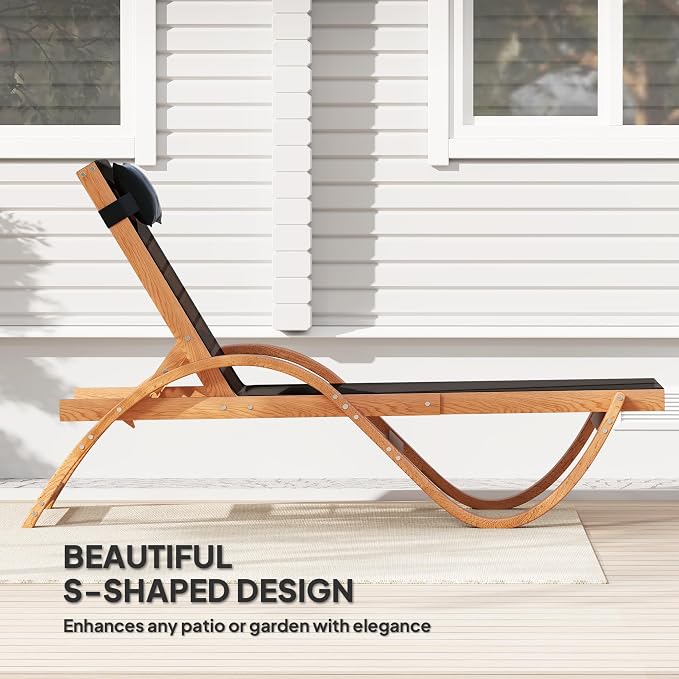 Outsunny Larch Wood Lounge Chair, 4-Level Adjustable Tanning Chair, Full Flat - Image 4