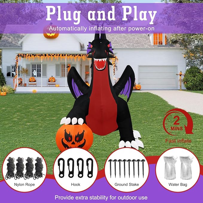 Popblow 10Ft Tall Halloween Inflatables Giant Pumpkin Dragon Outdoor Decorations - Image 4