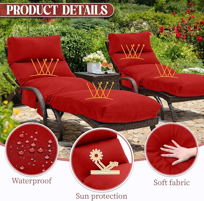 Kigley 2 Pcs Chaise Lounge Cushions, 77.9 x 20.5 x 4.7 Inch Outdoor Lounge - Image 3
