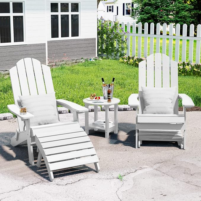 MXIMU Folding Adirondack Ottoman Set of 4: HIPS Plastic Outdoor Footrest Easy - Image 2
