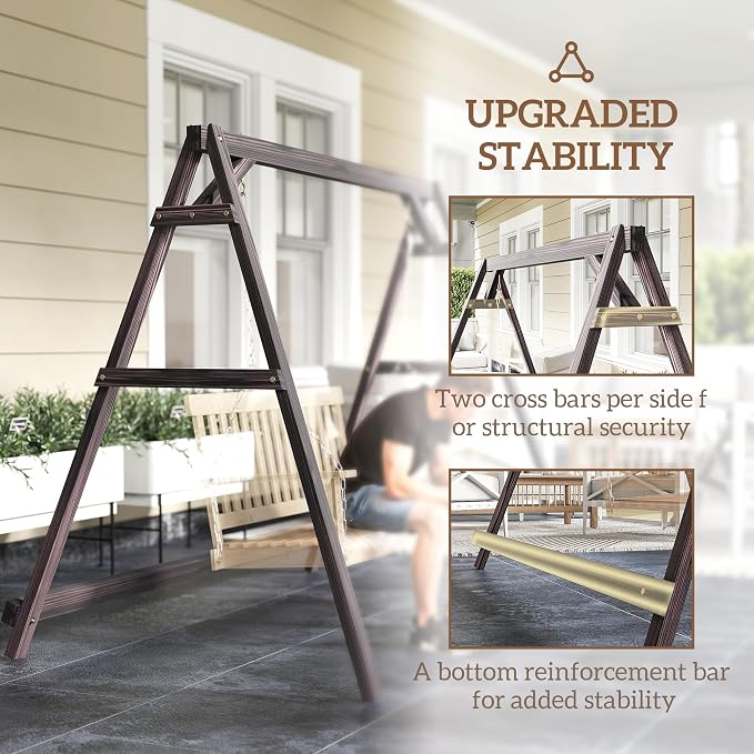 Outsunny 770lbs Porch Swing Frame, Heavy Duty A-Frame Wooden Swing Stand - Image 4