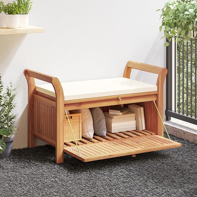 vidaXL Garden Storage Bench, Solid Acacia Wood, Classic Outdoor Design - Image 2