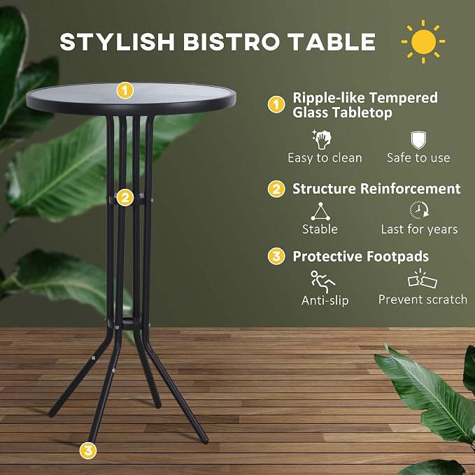 Outsunny 3 Piece Bar Height Outdoor Bistro Set - Image 4