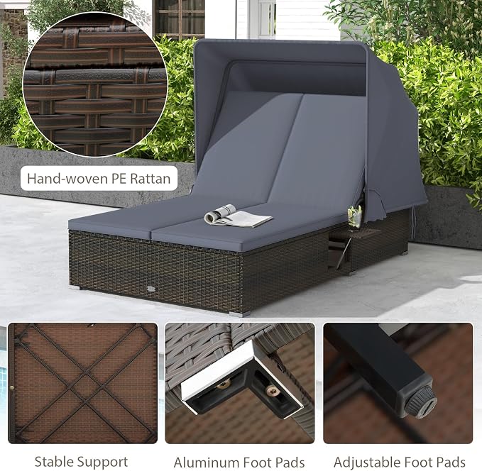 RELAX4LIFE Outdoor Rattan Daybed w/Canopy - Image 8