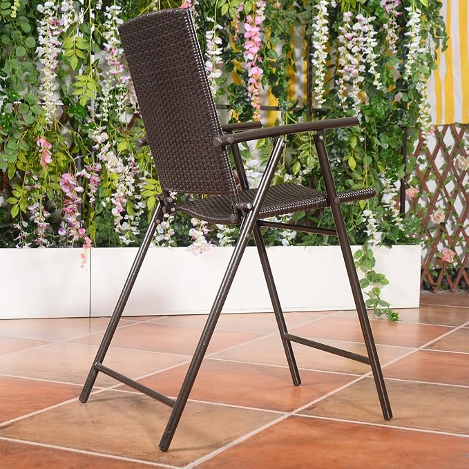 Giantex Set of 4 Folding Wicker Rattan Bar Chairs High Stool - Image 4