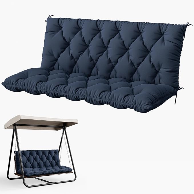 Porch Swing Cushion with Backrest 2-3 Seater Outdoor Bench Cushions Waterproof by Snubbull