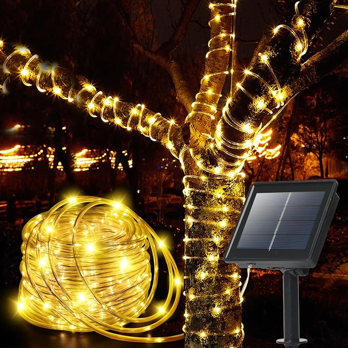 Solar Rope Lights Outdoor Waterproof, 33FT 100LED Outdoor String Lights Clear by LHYLDS