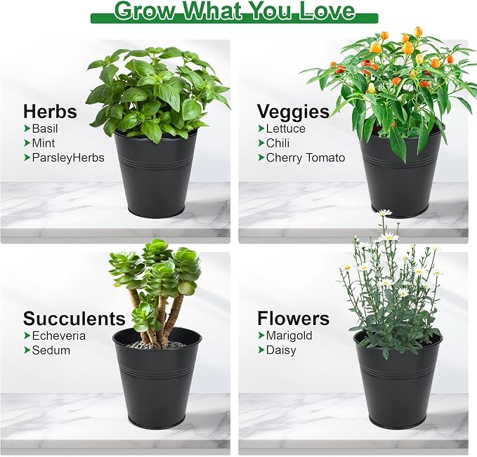 Herb Garden Planter Indoor Kit – 6 Metal Pots - Image 6