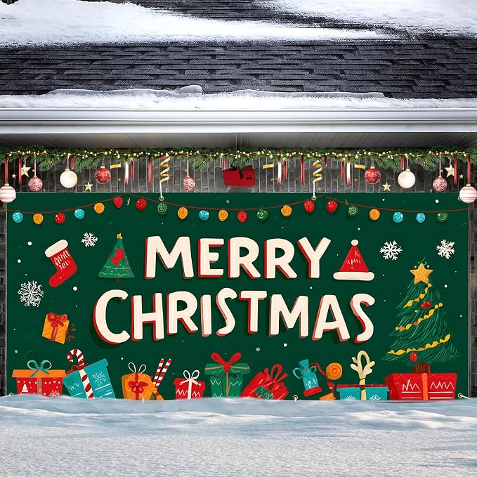 ANNA QUEEN Merry Christmas Gift & Tree Garage Door Banner 6 x 13FT, Holiday - Image 2