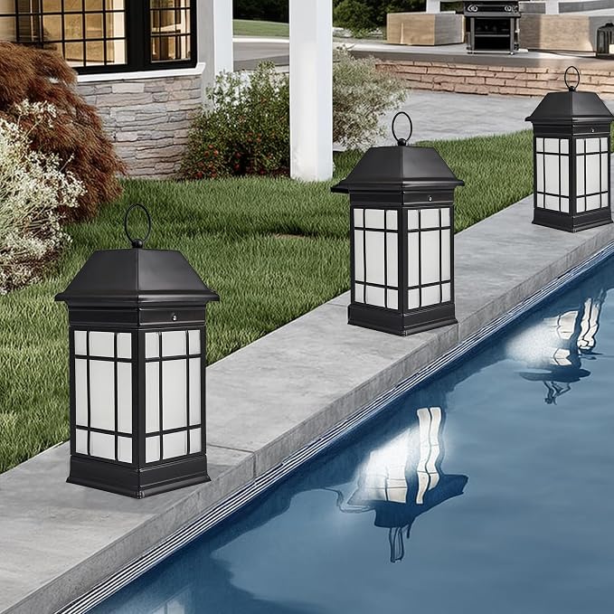 15.5" Solar Lantern Outdoor Waterproof, Glass Flickering Flame Solar Lanterns - Image 8