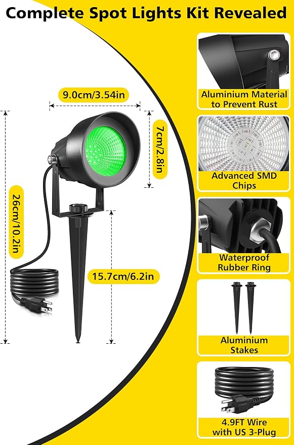 T-SUN Green Spotlight Outdoor, Waterproof LED Landscape Lighting - Image 3