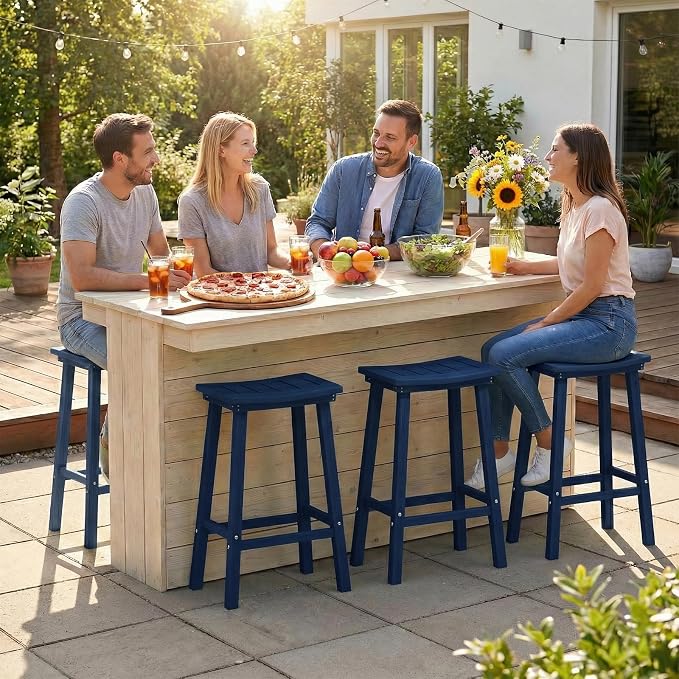 Outdoor Bar Stools Set of 6, 24 Inch All-Weather HDPE Counter Height Chairs - Image 2