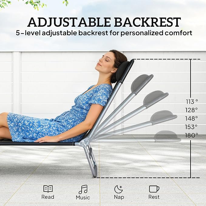 Outsunny 2 Piece Folding Chaise Lounge Chairs, Pool Sun Tanning Chairs - Image 3