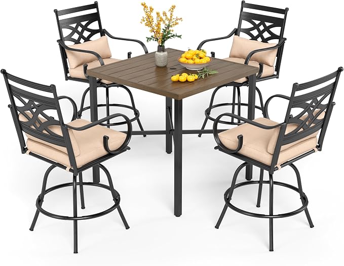 PHI VILLA 5 Pieces Patio Bar Set, Outdoor Bar Table and Chairs Set, Strong and by PHIVILLAThepioneerofcomfortablehouseholdsupplies