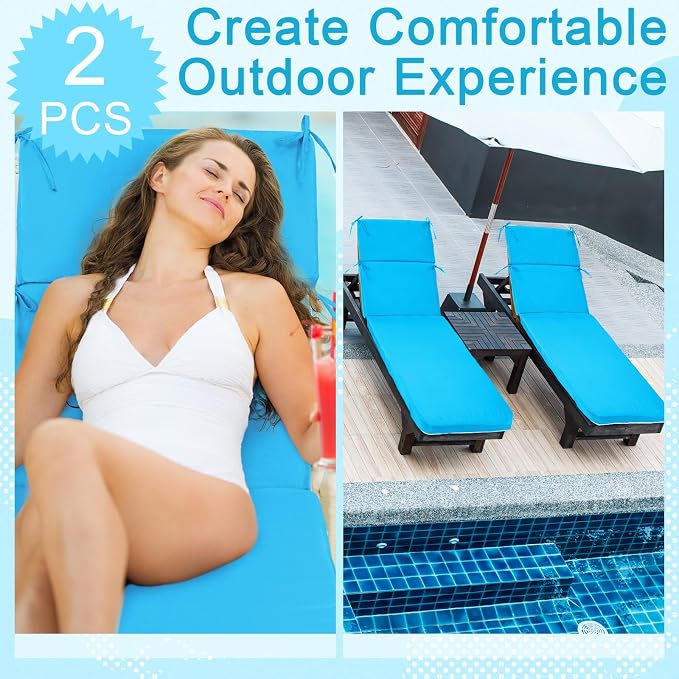 2 Pcs Indoor Outdoor Chaise Lounge Cushions Sponge Bench Outdoor Furniture - Image 3