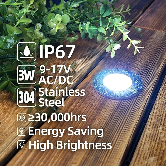 Low Voltage Deck Light 6 Pack, 3W 250LM Landscape Lighting, φ48 mm Recessed LED - Image 2