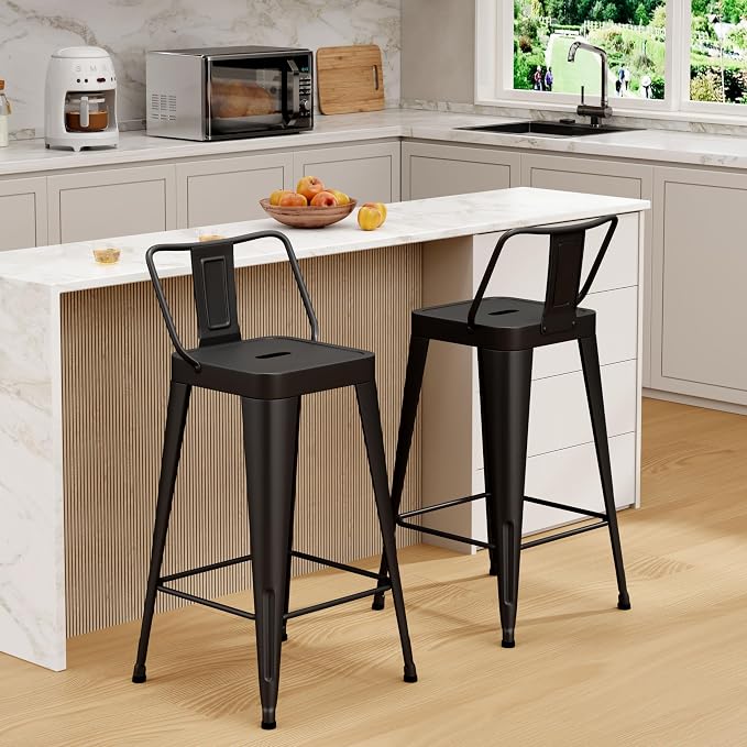 Metal Bar Stools Set of 2 Barstools Indoor/Outdoor Counter Height Bar Chairs by ArlunarHome