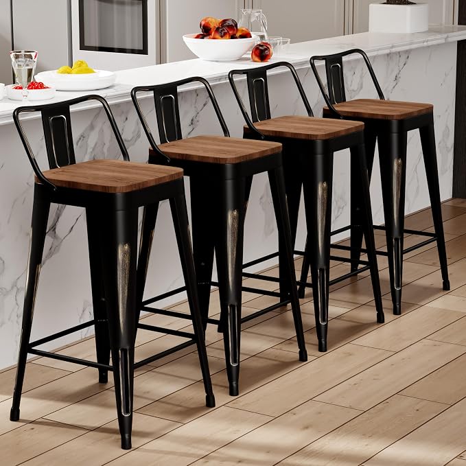 Alunaune 30" Industrial Metal Bar Stools Set of 4 Counter Height Barstools by HomeFurniture