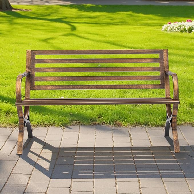 VEVOR Outdoor Bench, 50 inch, Carbon Steel Metal Frame - Image 2