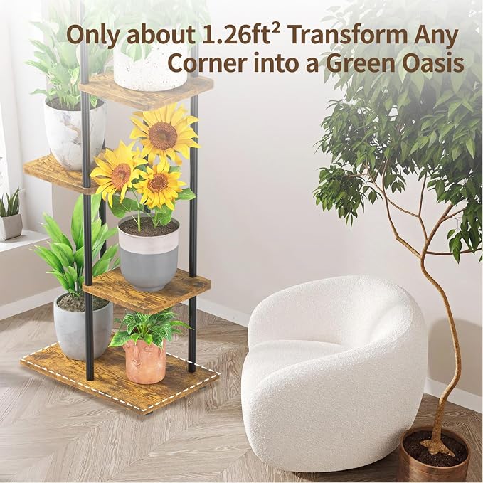 LASZOLA Black 5 Tier Wood Tall Plant Stand Indoor - Image 8