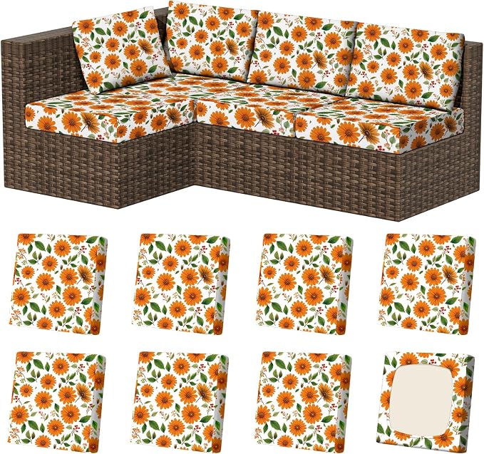 8Pcs Square Small Stretch Patio Cushion Covers, Couch & Sofa Replacement by VORSHAPE