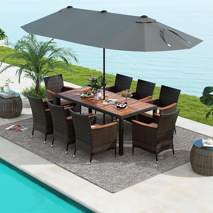 Tangkula 11 Piece Rattan Outdoor Dining Set - Image 9