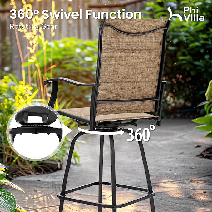 PHI VILLA 3 Piece Outdoor Swivel Bar Stools Set, Bar Height Patio Set - Image 5