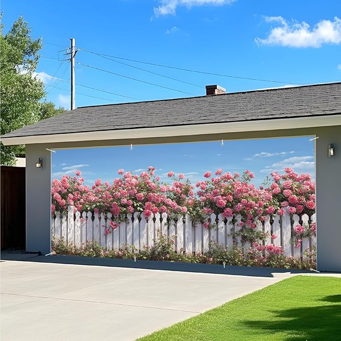 Rose Garden Garage Door Banner 6x13FT, Large Outdoor Floral Decoration - Image 8