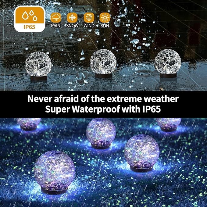Solar Globe Lights Outdoor Waterproof-Solar Balls Garden-Cracked Glass Ball - Image 4