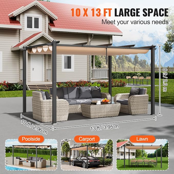 VEVOR 10'x13' Outdoor Retractable Pergola - Image 5