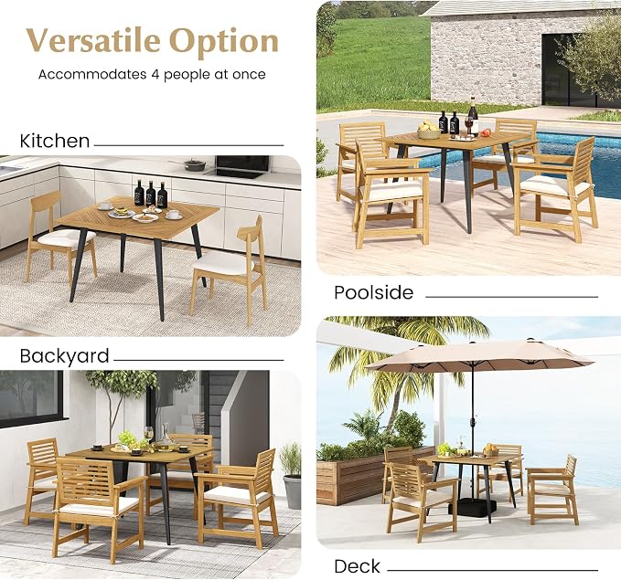 Tangkula 42.5" Acacia Wood Outdoor Dining Table - Image 9