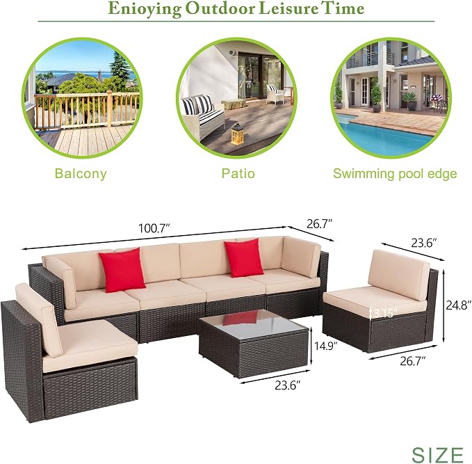 Vongrasig 7 Pieces Patio Furniture Sets, Outdoor Patio Conversation Set PE - Image 3