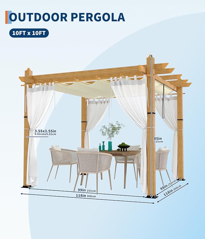GarveeLife 10 x 10 ft Wood-Grain Aluminum Pergola Outdoor Pergola - Image 6