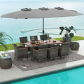 Tangkula 10 Pieces Patio Wicker Dining Set w/Double-Sided Patio Umbrella by TANGKULA