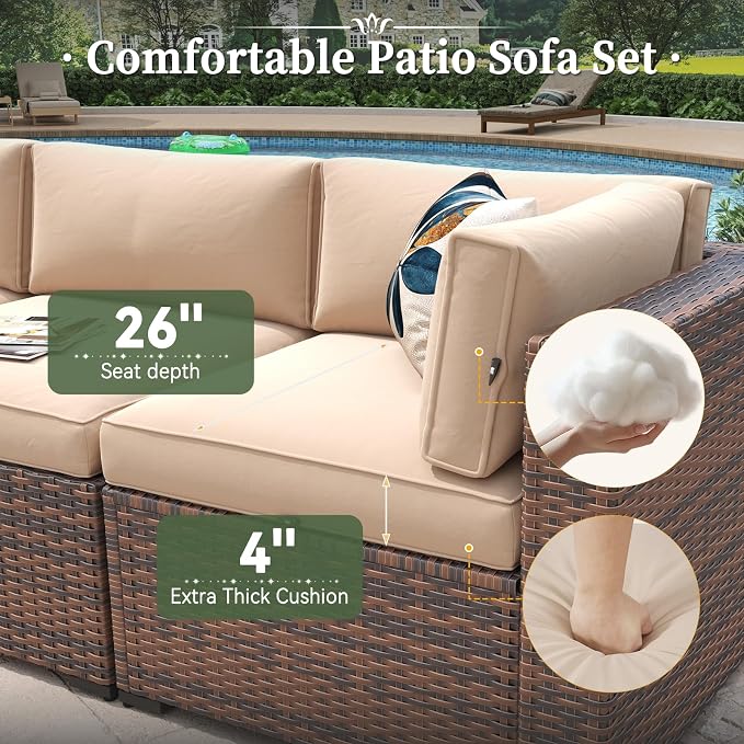 Aoxun 10 Piece Patio Furniture Set Wicker Rattan Patio Conversation Set Outdoor - Image 3