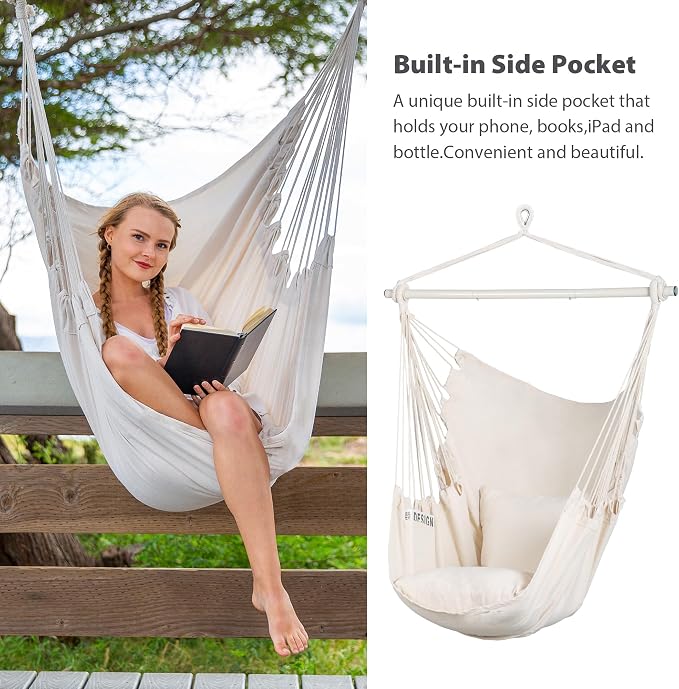 SUNCREAT Hammock Chair Hanging Rope Swing Seat-Max 450lbs Capacity, Extra Large - Image 2
