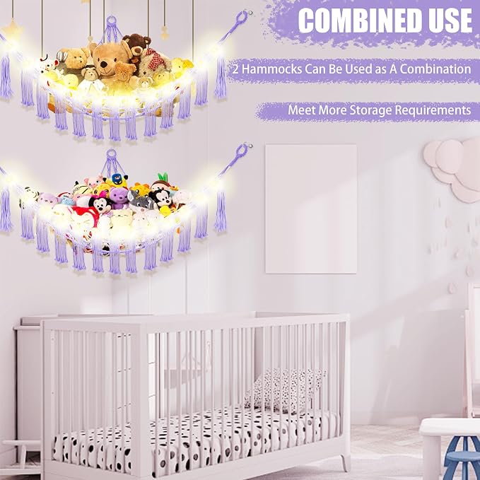 Stuffed Animal Hammock with LED Light, Large Stuffed Animals Storage Corner - Image 8