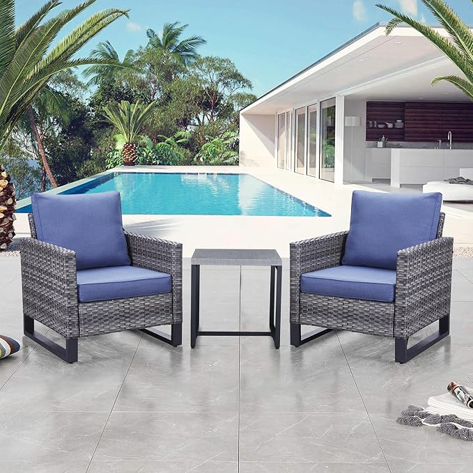 Belord Outdoor Bistro Set 3 Piece Outdoor Wicker Patio Chairs, Oversize Outdoor by Belord