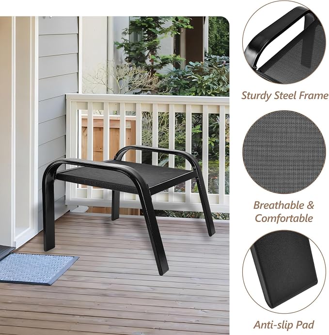 Outdoor Footstools All Weather Ottomans Solid Steel Frame Footrest Seat Side - Image 5