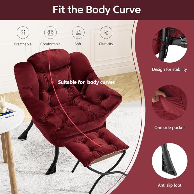 Lazy Chair with Folding Ottoman Modern Large Accent Chair, Contemporary Lounge - Image 4