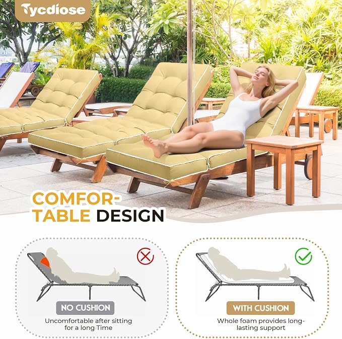 Outdoor Chaise Lounge Chair Cushion, Waterproof Non-Slip Patio Chaise Lounge - Image 4